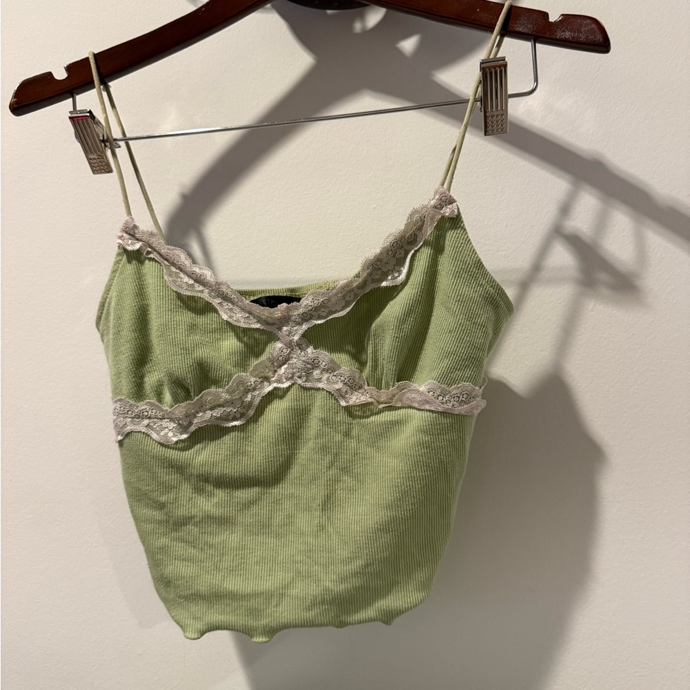 Green Lace Trim Cami Top